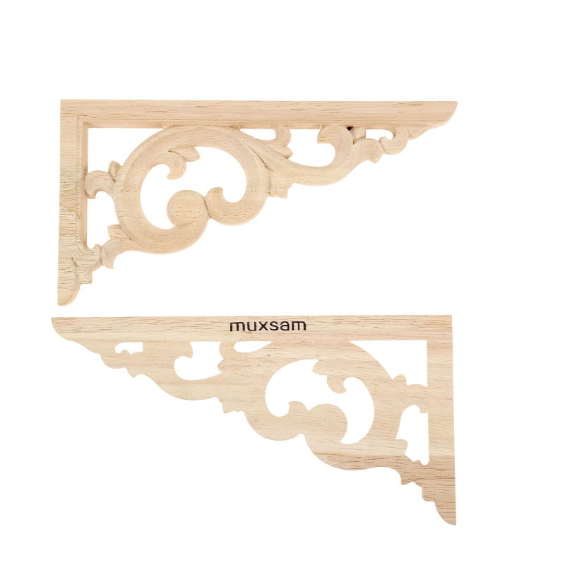 MUXSAM Wood Carved Corners Appliques Onlays, 2-Pair Unpainted Wood Caravings Decals for Cabinet Dresser Cupboard Mirrors Walls Doors Closet Fireplace Bed Frame DIY Craft Project, 21x11cm/8.27"x4.33" - Image 4